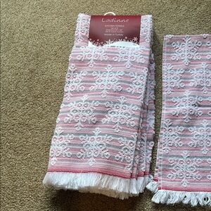 NEW Holiday Ladinne Fringe Kitchen Towels 100% Cotton set of 3